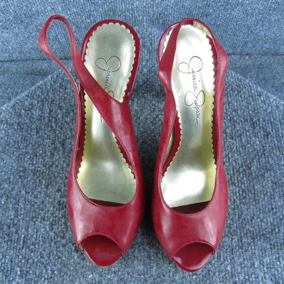 Jessica Simpson Aimee Women Slingback Heel Shoes Size 7.5 Red Patent Leather - Picture 3 of 9